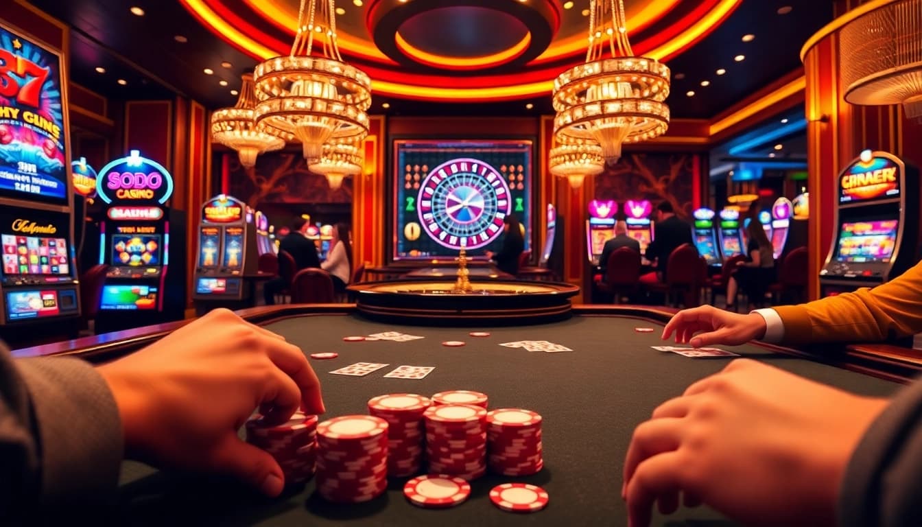 SODO CASINO vibrant poker table with colorful chips and intense gameplay atmosphere