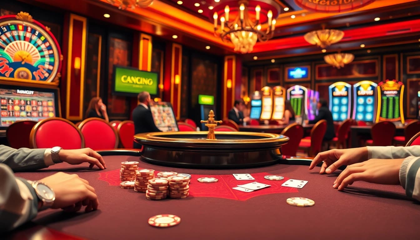 Experience top-tier gambling strategies at nhacaiuytinvn.us.com with an elegant poker game scene.