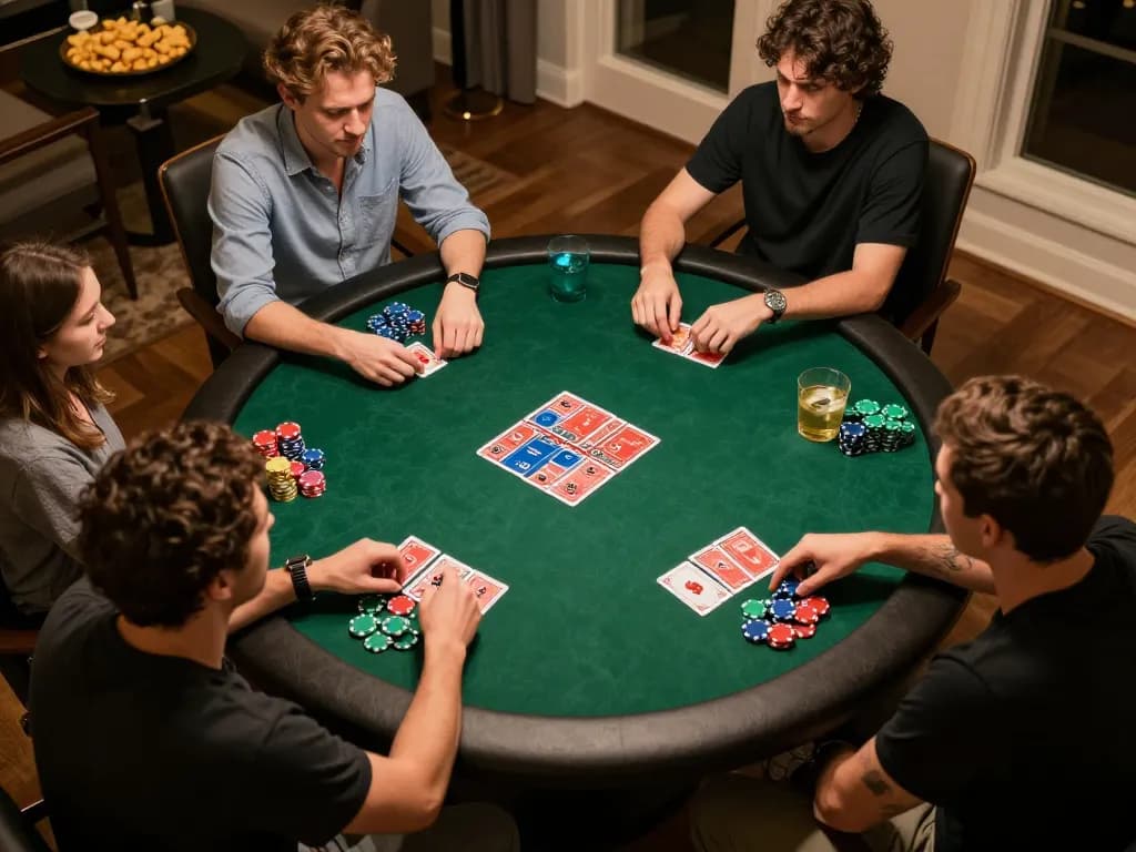 Pemain yang terlibat menikmati permainan slot gacor di malam poker santai di rumah.