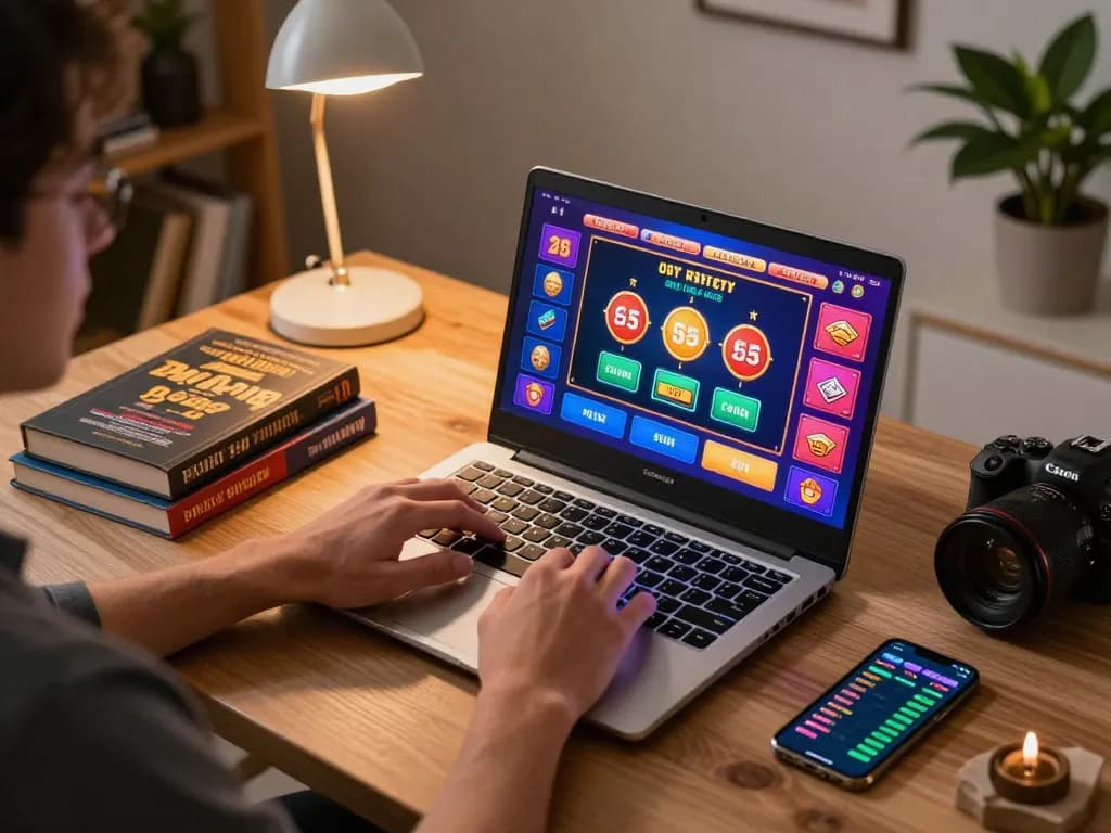 Permainan kasino online yang menarik di laptop di rumah, menjelajahi strategi di https://www.webtransportdeal.com/fr/ di tengah dekorasi pribadi.