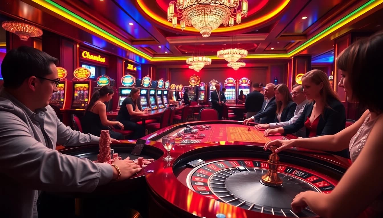 Thrilling casino scene showcasing CM8888 audio elements with players enjoying roulette and chips.