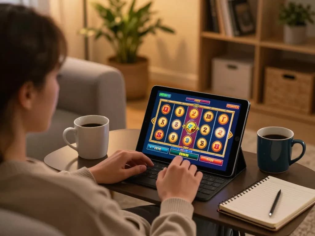 Enjoying agenslot188 slot games from a cozy home setup, showcasing an engaged player.