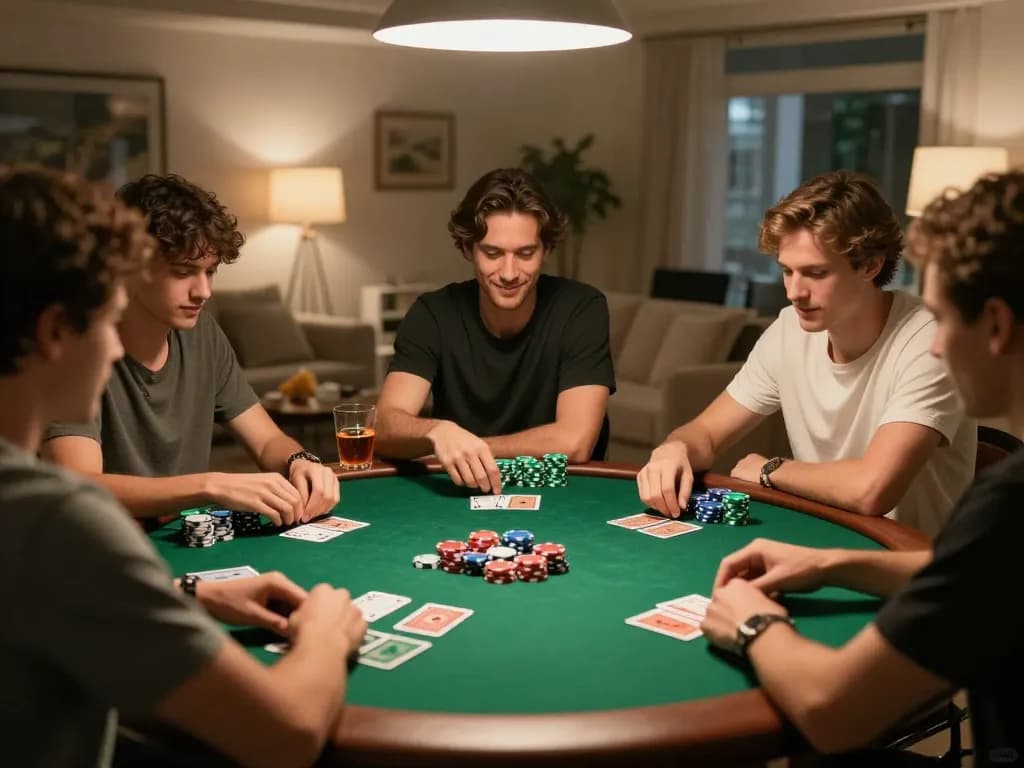 FC88 players enjoying a strategic poker game during a cozy home gathering.