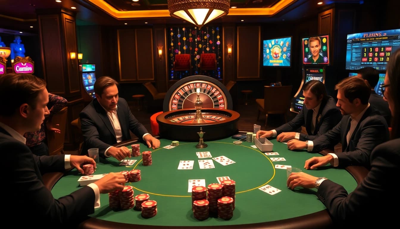 S8mx.com invites players to an exciting poker game in a luxurious casino setting.