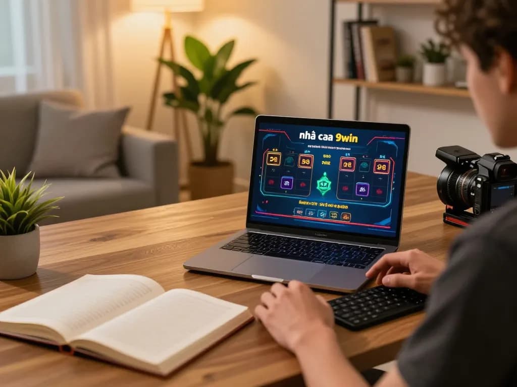 Engaged player at nhà cái 98win enjoying online casino gaming in a cozy home setup.