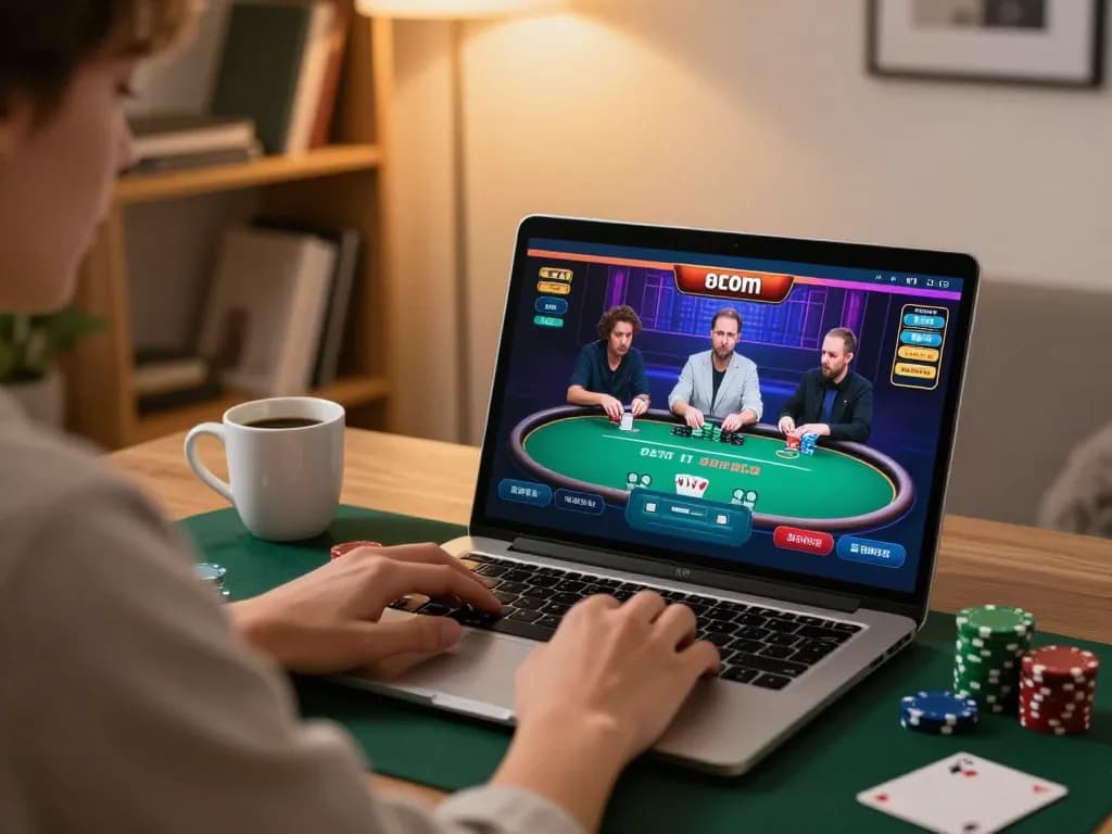 Engaging online poker session at https://rr88co.net/ with an inviting home office setup showcasing gaming strategies.
