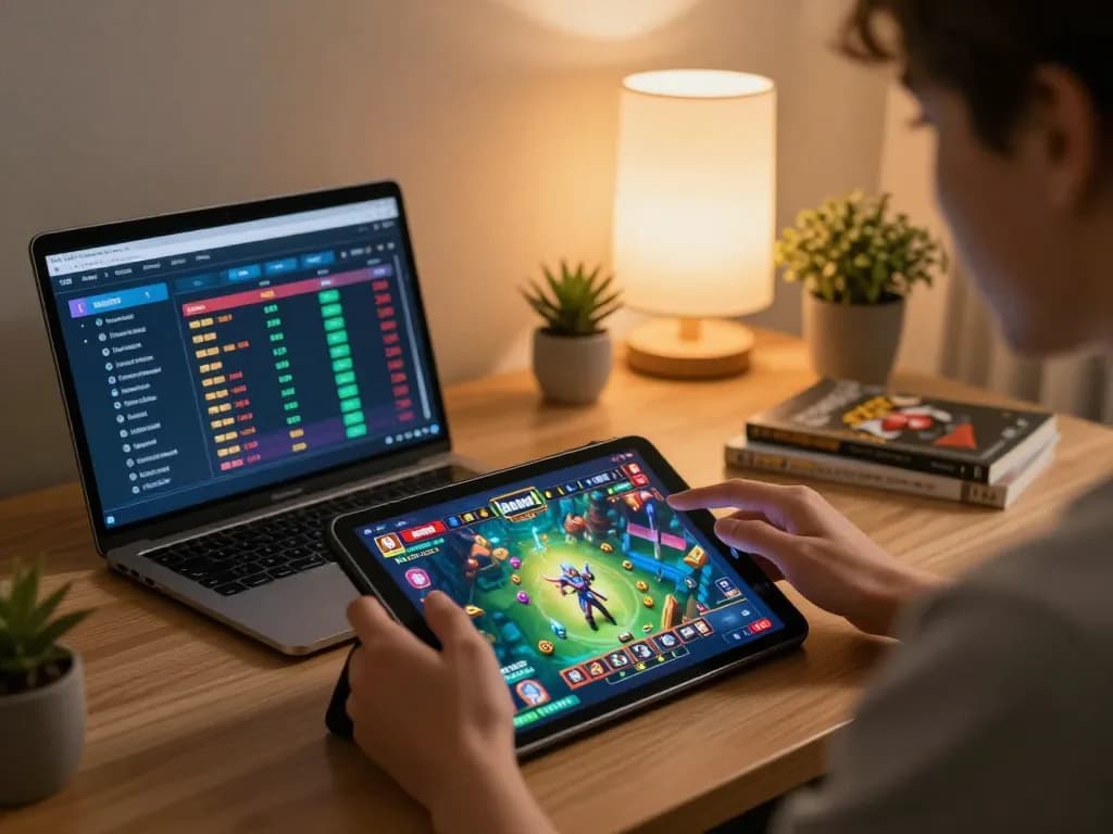 Experience the excitement of lc 88 with online gaming setups showcasing vibrant game interfaces and cozy settings.