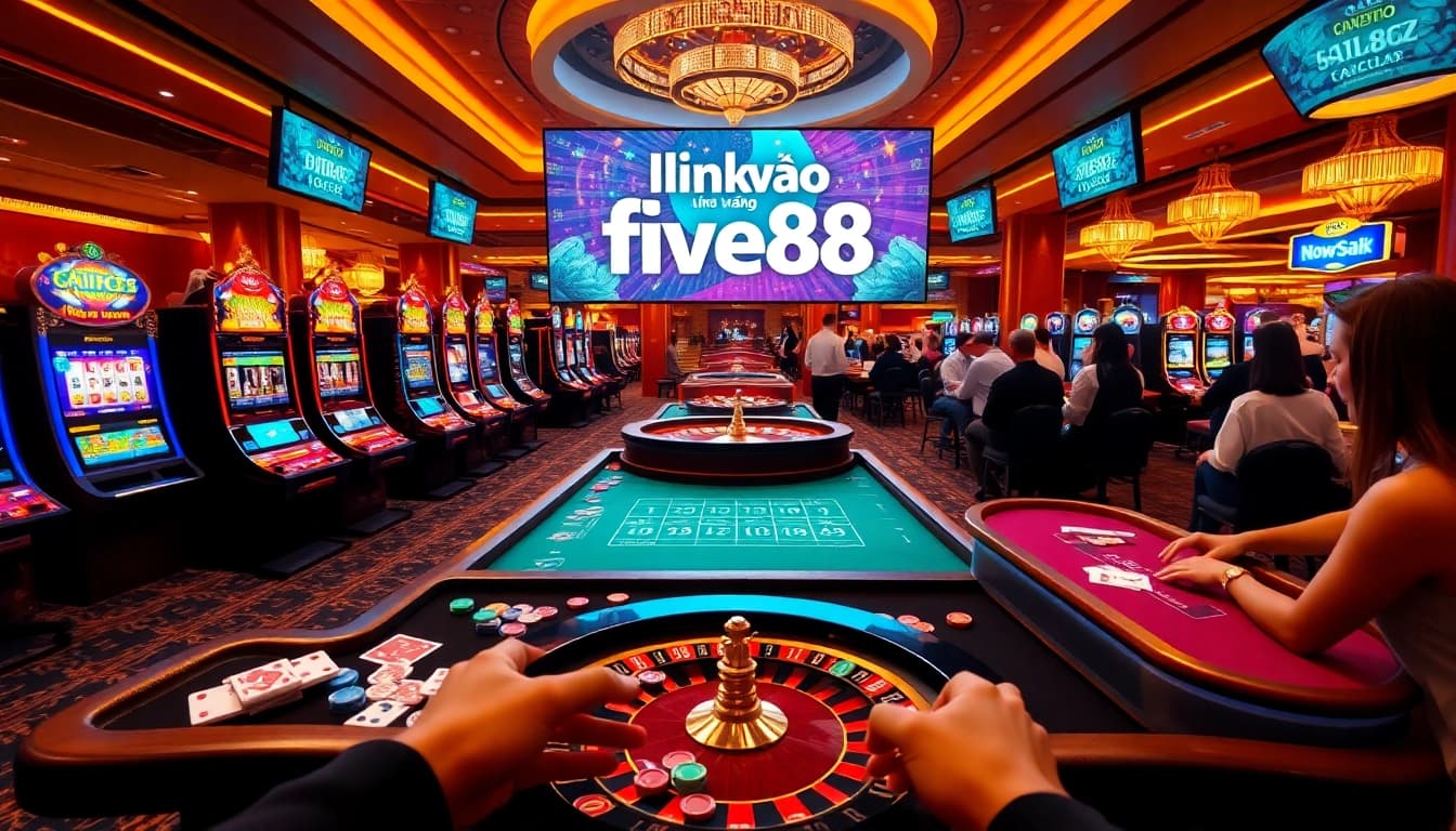 Experience the excitement of online gaming with link vào five88 showcased in a vibrant casino scene.