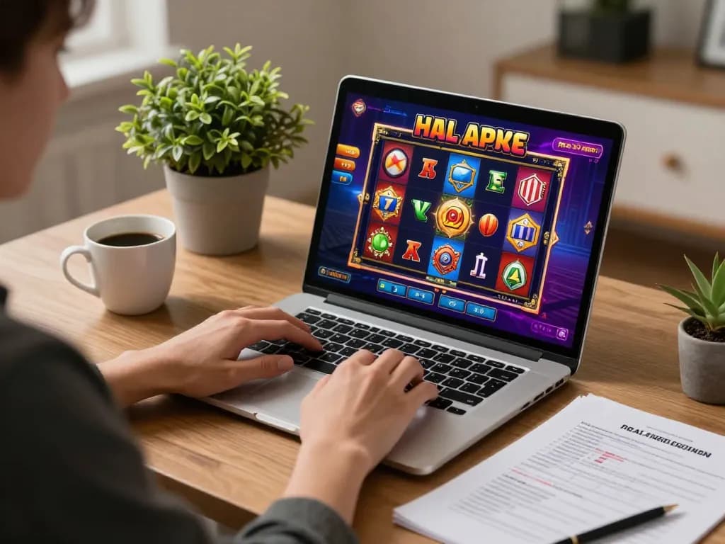 Engaging with the best online casinos that pay real money through an exciting slot game on a laptop.