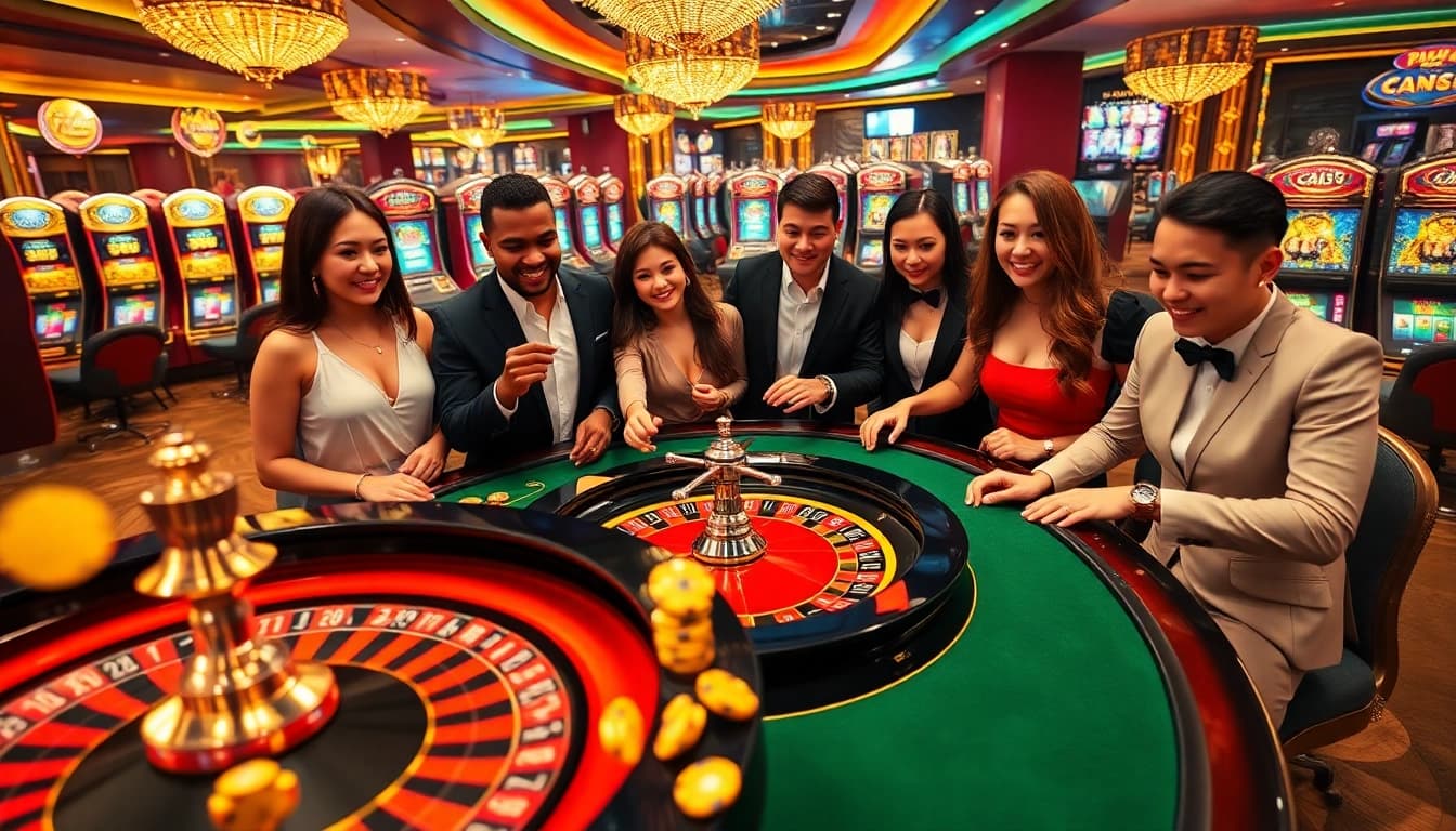 Experience the thrill of Go99 casino with players eagerly betting at a luxurious roulette table.