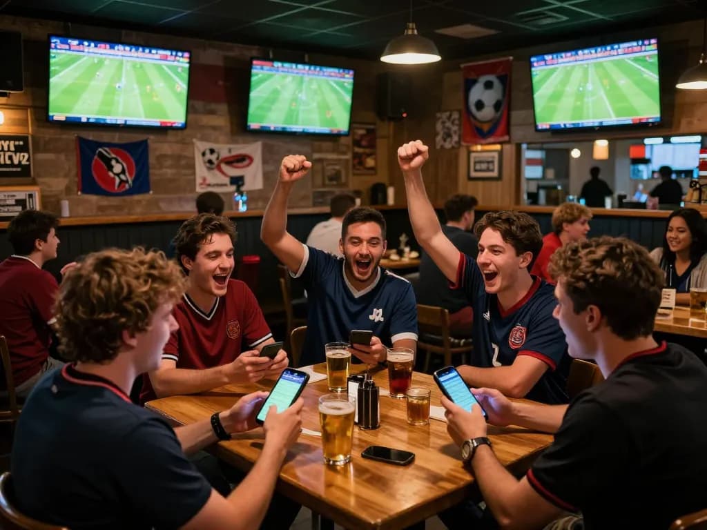 Cakhia TV users enjoy placing bets while watching live sporting events in a lively sportsbook setting.