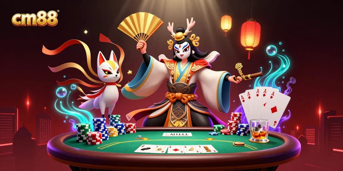 Engage in thrilling poker games with cm88's vibrant 3D casino illustration art.