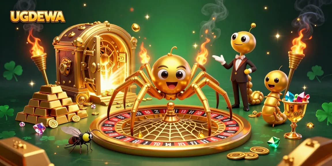 Participate in thrilling bets with UGDEWA’s roulette wheel crafted from a golden web.