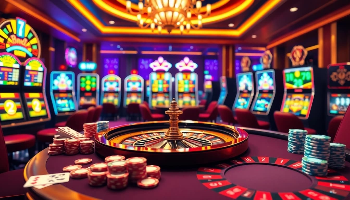 Players engaging with thrilling games at NEO79 casino, featuring vibrant tables and exciting casino elements.