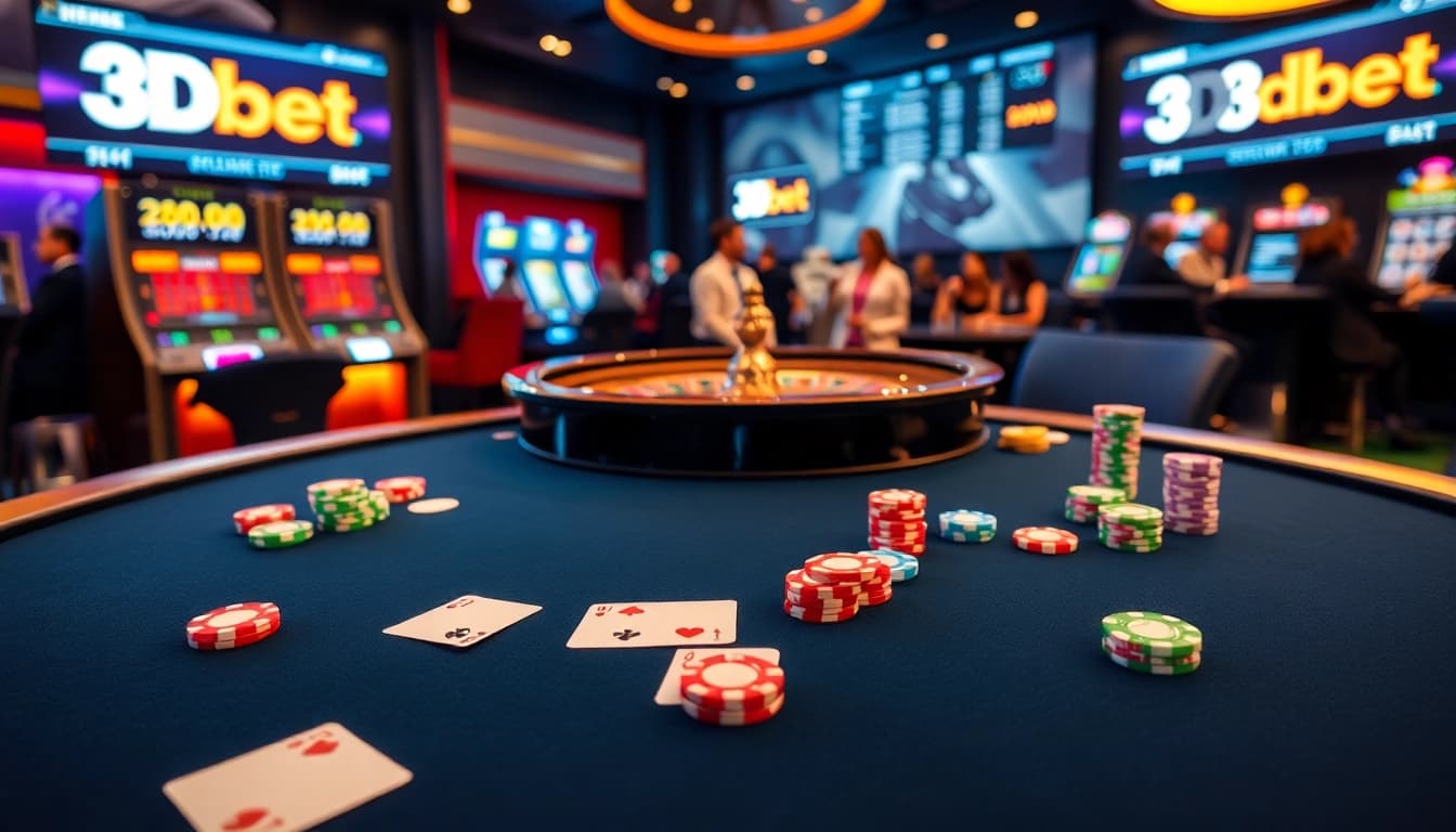 Experience the vibrant gaming atmosphere at 3Dbet with strategic poker action and roulette excitement.