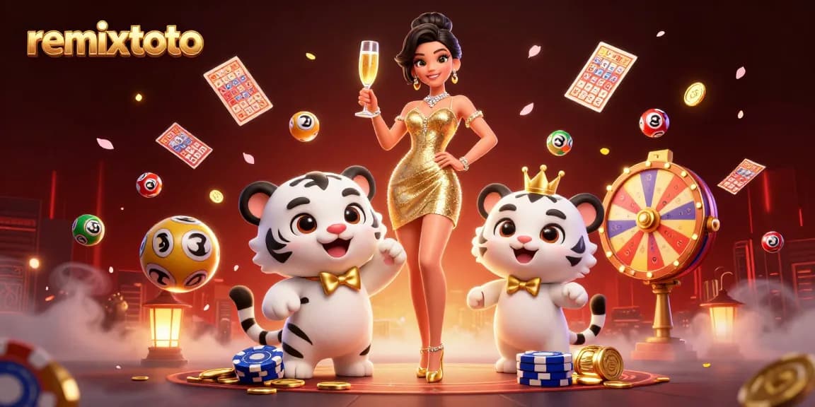 Win big with remixtoto at this vibrant lottery-themed digital illustration featuring glamorous characters.