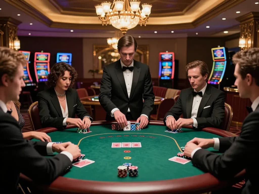 Experience the vibrant excitement of vvvwin with players engaged in high-stakes poker amidst a luxurious casino setting.