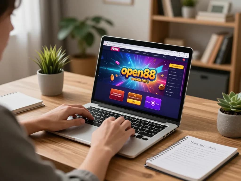 Engaging player explores open88 casino online game on laptop at home.