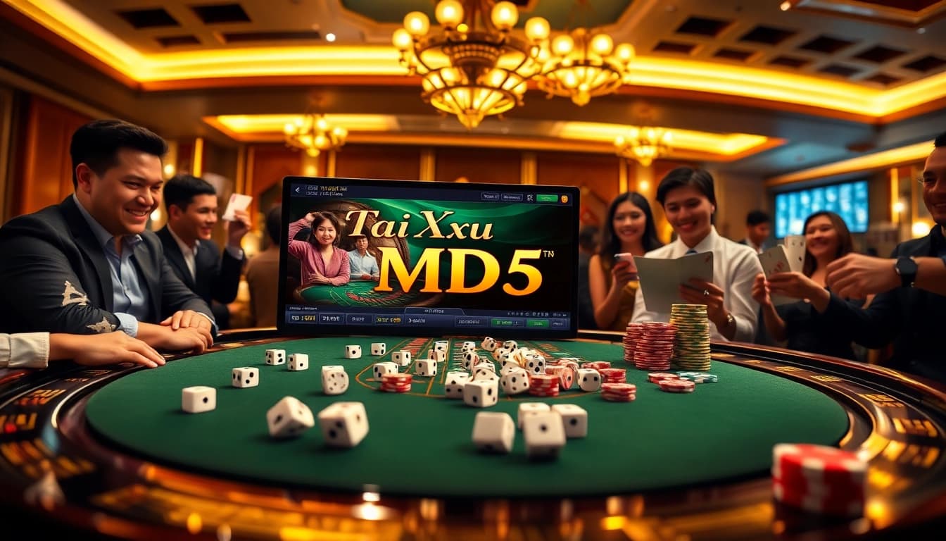 Gambling excitement with Tài Xỉu MD5 game interface at https://taixiumd5.fan/ featuring players and casino atmosphere.