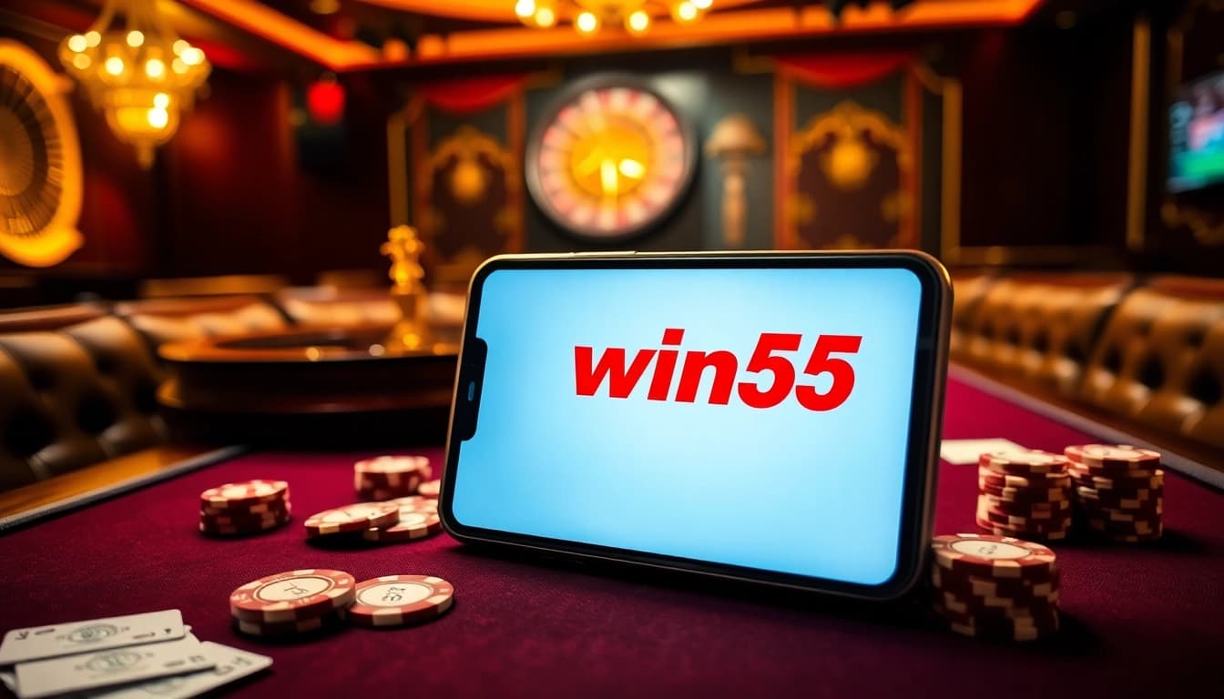 Experience the excitement of betting with the win55 app on a luxurious casino table.