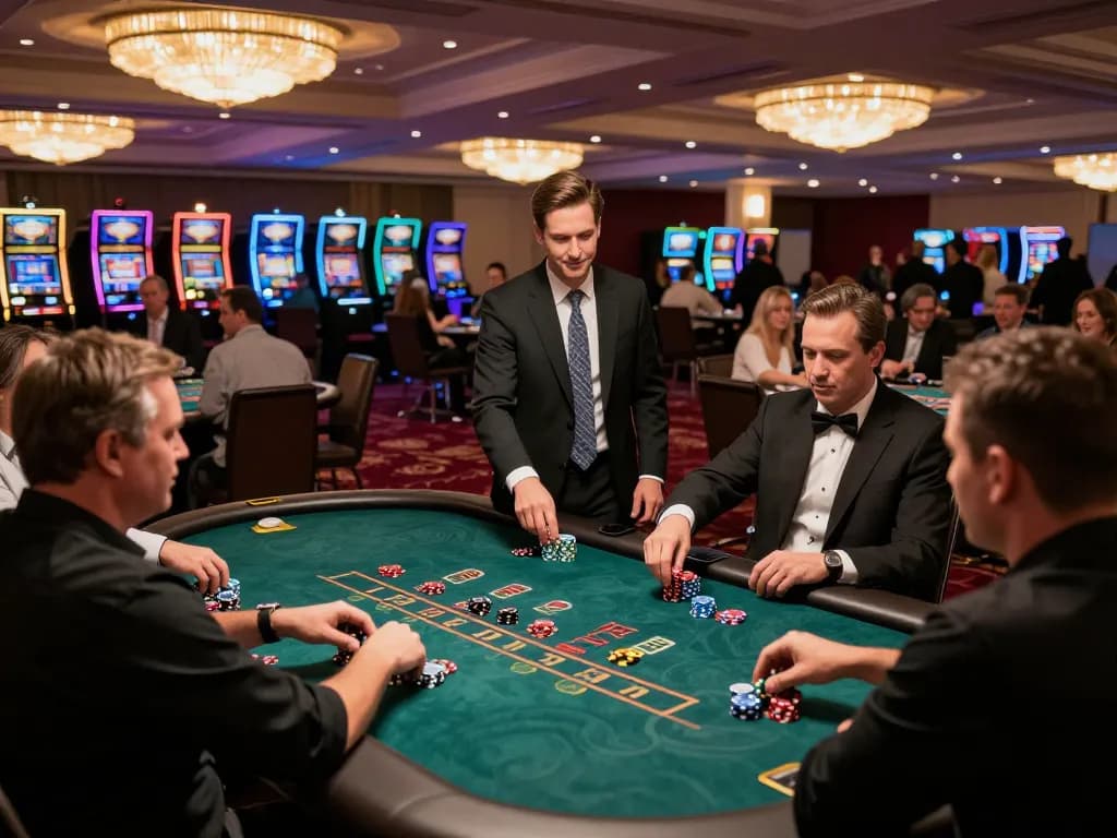 Players at a blackjack table showing gg88 strategies in an upscale casino environment