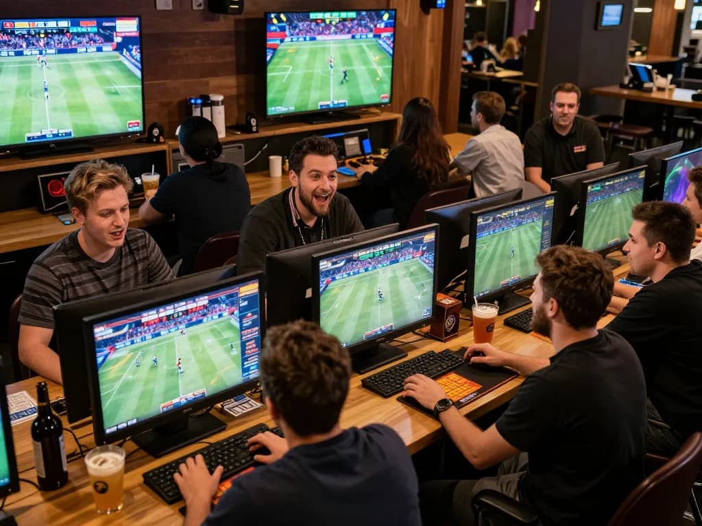 Placing bets on sports events at MMOO, showcasing a lively betting atmosphere with engaged patrons.