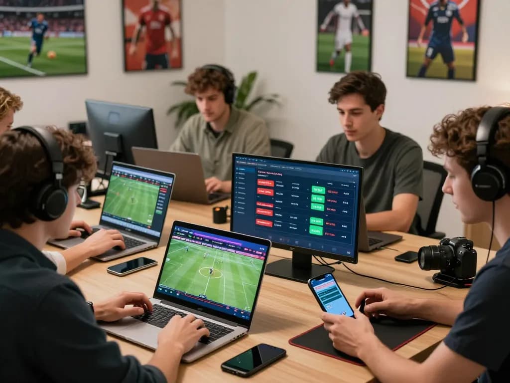 Dynamic online gambling experience with 1gom betting platform in a modern office.