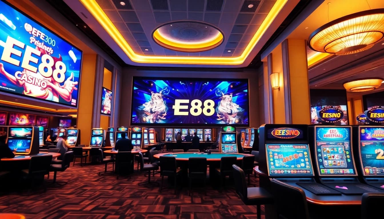 EE88 Casino's vibrant gaming environment with modern 3D graphics and players enjoying various games.
