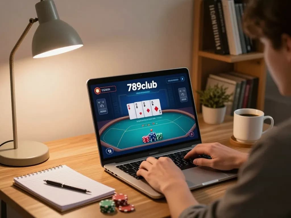 Engaging in poker gameplay on 789club in a cozy home office setting