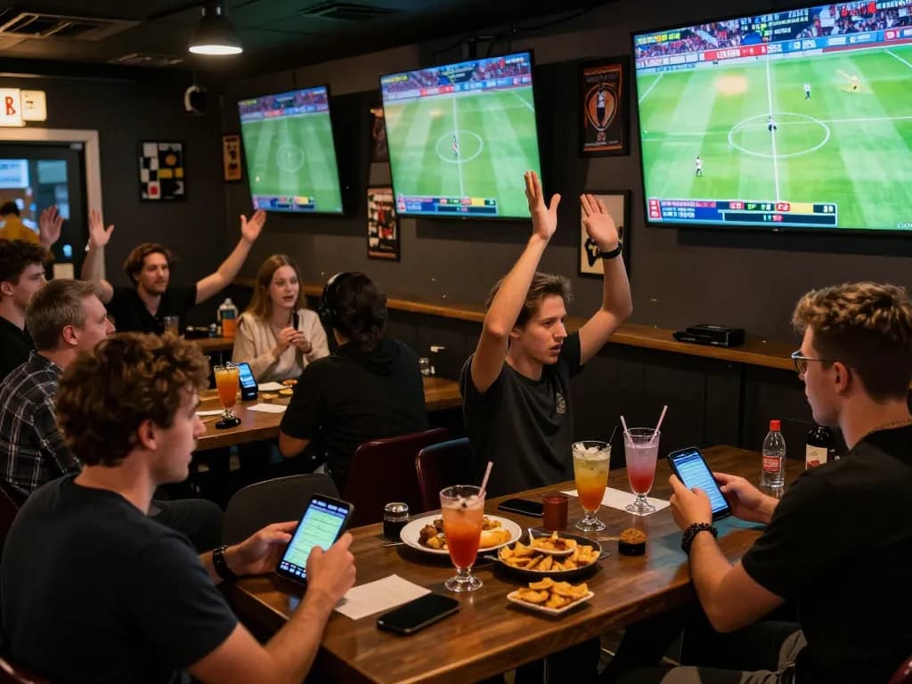 Sports betting excitement at a lively venue showcasing the link go8 for live Bundesliga action.