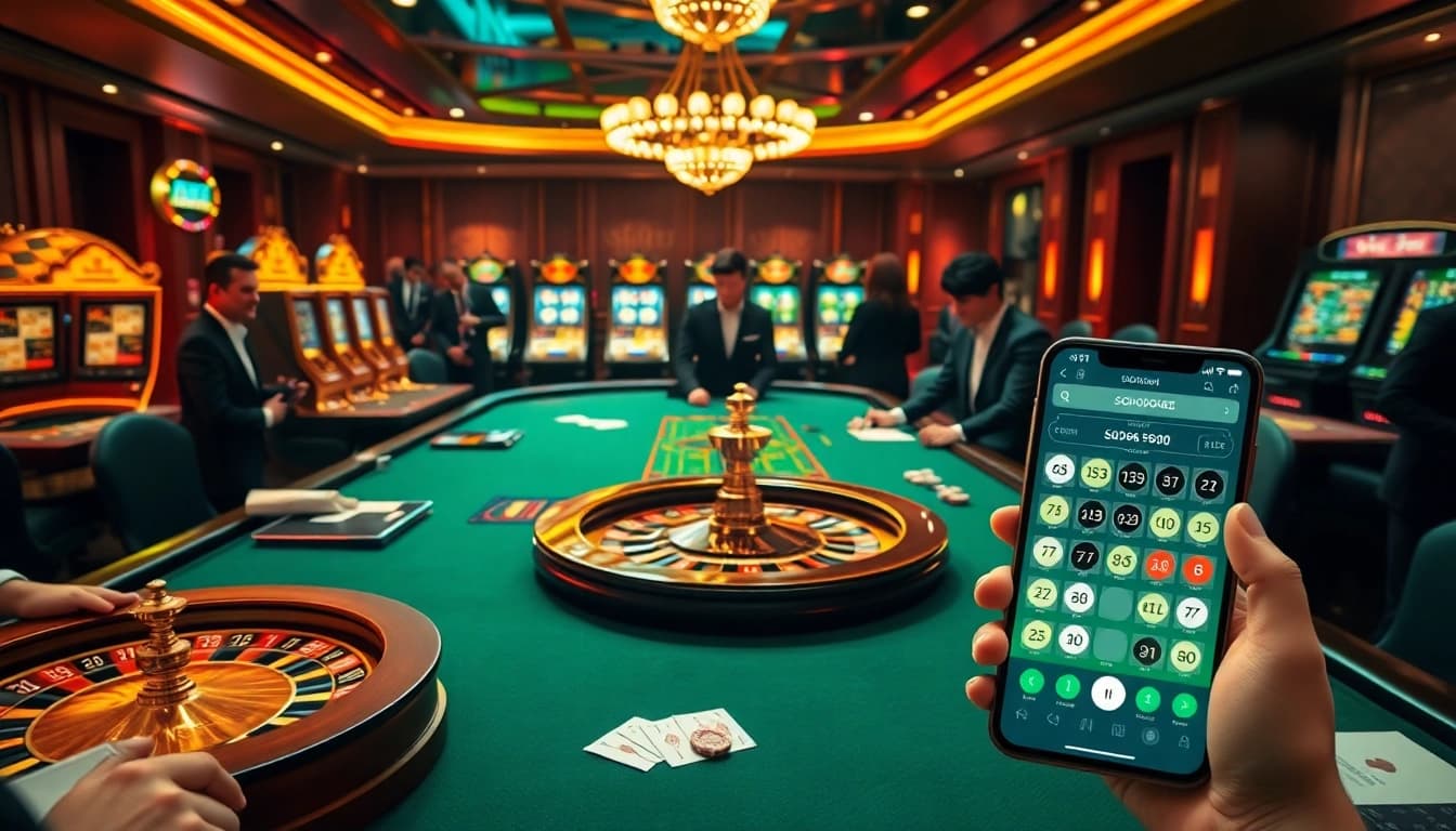 SODO66 gaming table with luxurious poker chips and professional dealers in a vibrant casino atmosphere