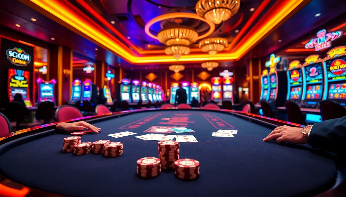 Experience excitement at SC88.COM with luxury casino tables, poker chips, and slot machines.