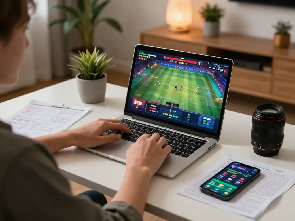 Engaging in aa88 online sports betting from a cozy workspace with notes and a smartphone