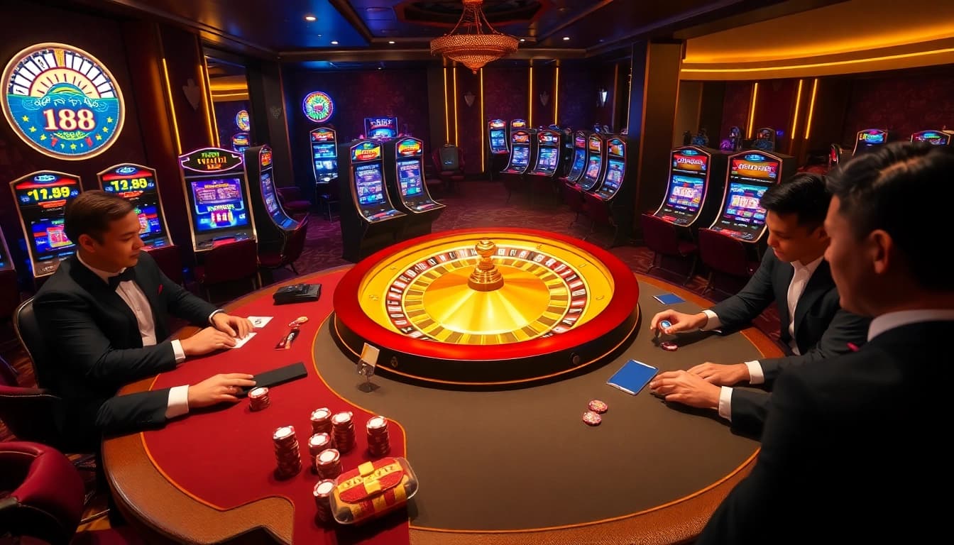 High-stakes poker atmosphere at TR88, capturing players in action and vibrant roulette.