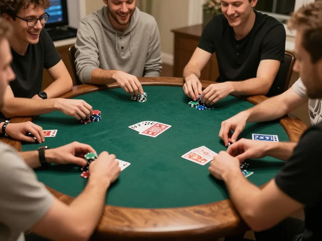 Engaging poker night scene at gattovolpelago with friends enjoying the game and atmosphere.