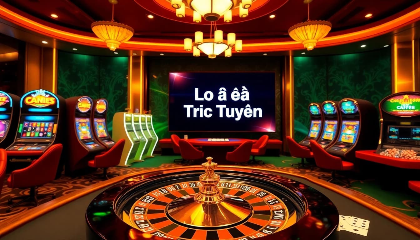 Experience the thrill of Lô Đề Trực Tuyến in a vibrant casino setting with poker chips and roulette.