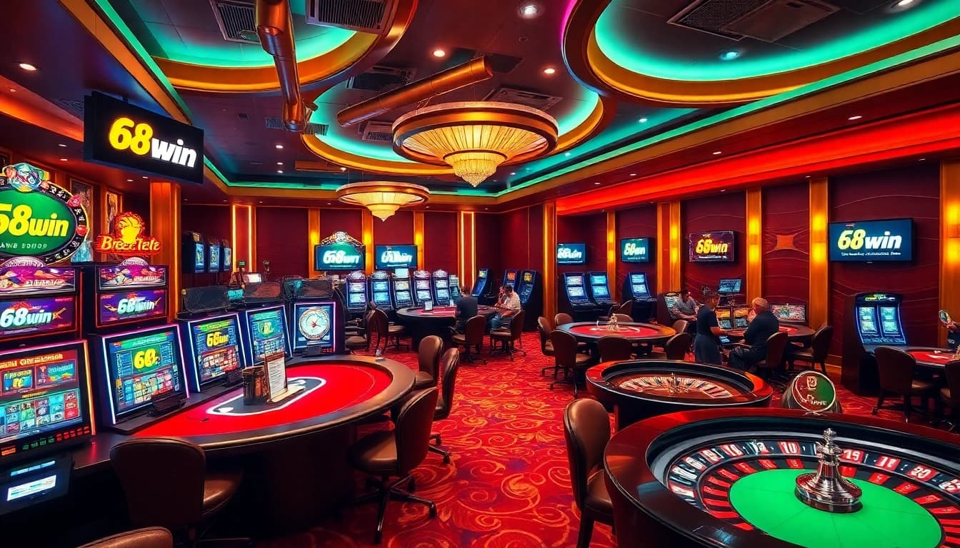Experience the excitement of gambling at 68win with vibrant slot machines and engaging poker tables.