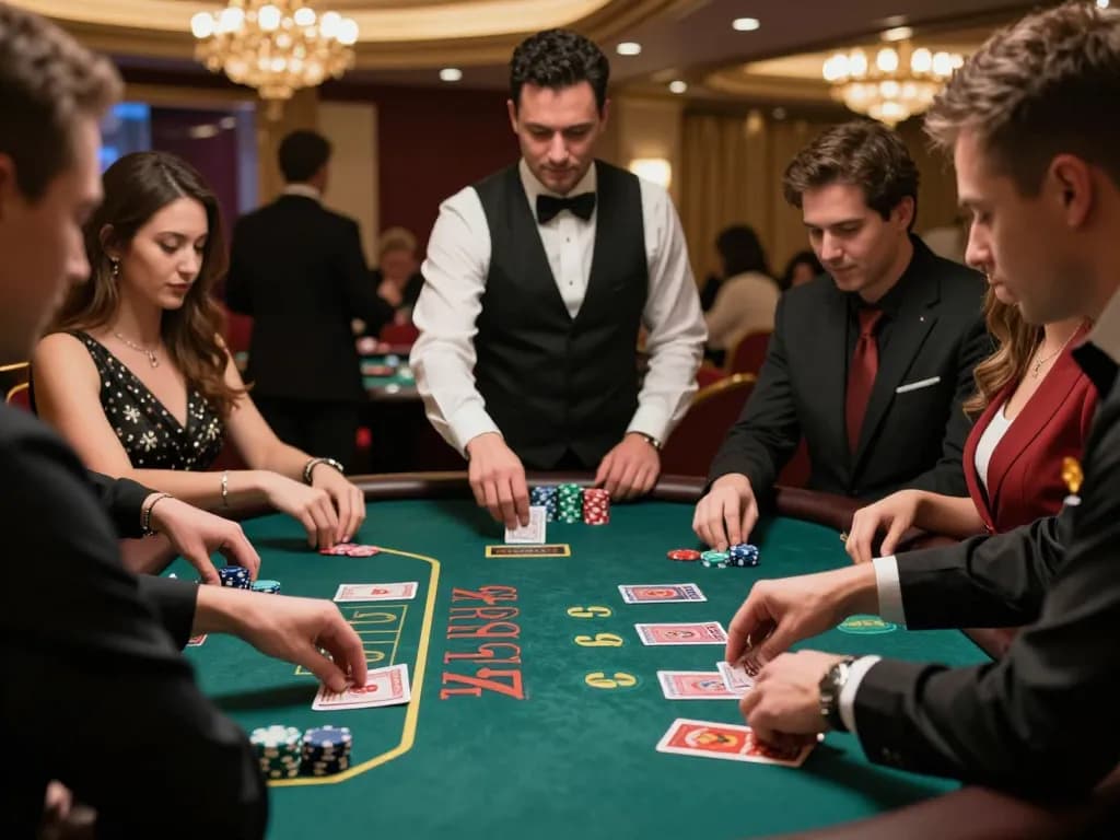 Players strategizing at a blackjack table while using luck8 com to enhance their gaming experience