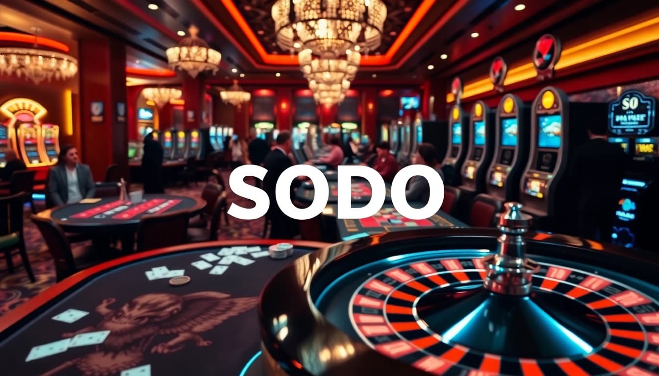 Experience the thrill of SODO casino gaming with vibrant tables, excited players, and glamorous ambiance.