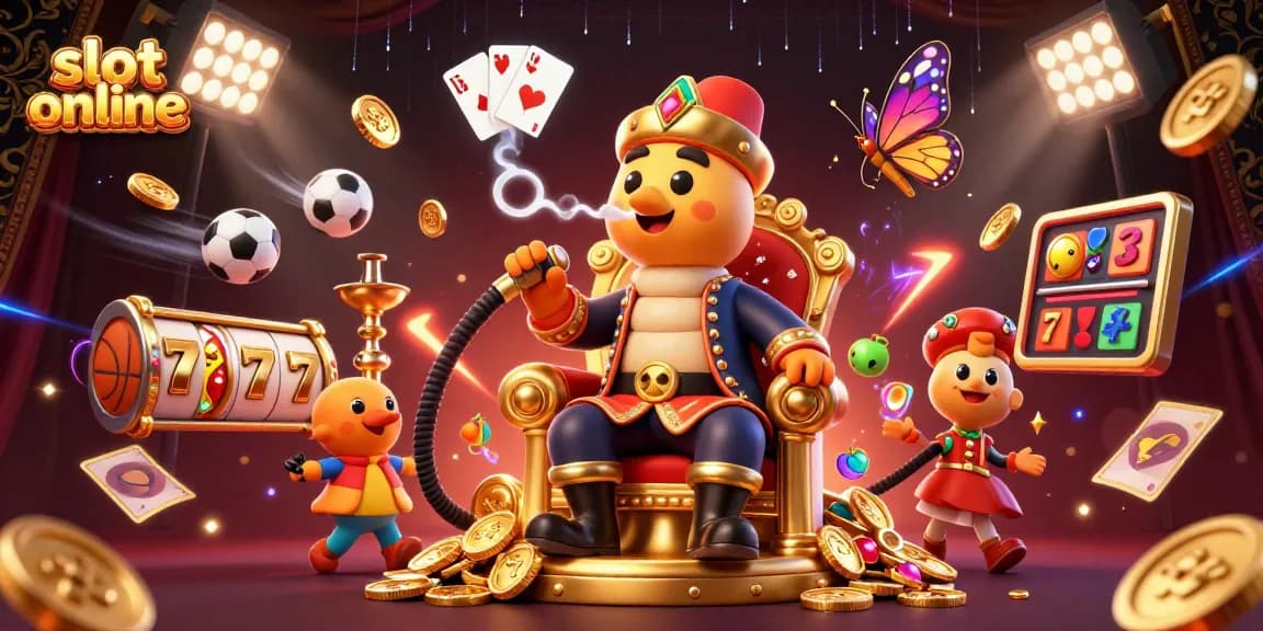 Spin the reels of slot online games in this vibrant 3D casino illustration featuring a whimsical caterpillar character.