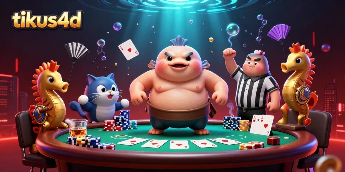 Tikus4D offers engaging action in a vibrant underwater poker scene featuring a fugu and friends.