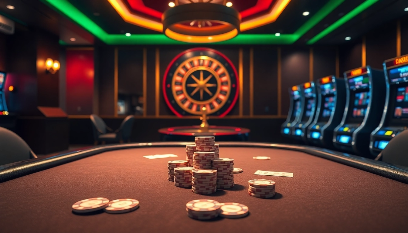 Experience the thrill of the bdtk1 app with a vibrant casino scene filled with poker tables and roulette wheels.