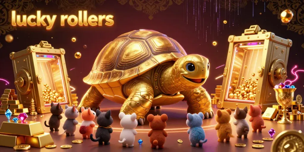 Experience thrilling gameplay at lucky rollers with a colorful 3D scene featuring a tortoise pinball machine.