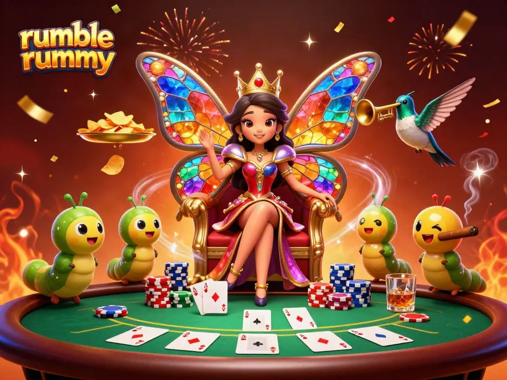 Experience thrill with Rumble Rummy's unique gameplay, colorful chips, and engaging characters.
