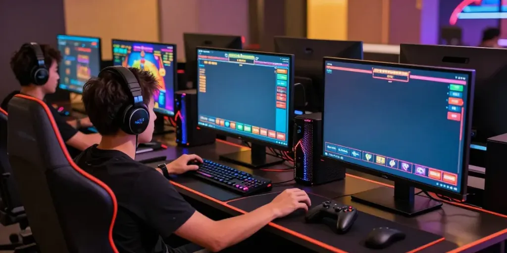 Gamer bersemangat dalam judi pragmatic online dengan tampilan permainan slot yang cerah.