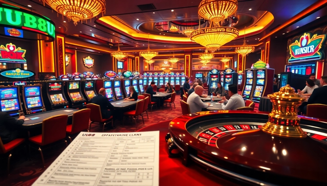 Experience the exciting atmosphere of UU88 casino games with players at vibrant tables.