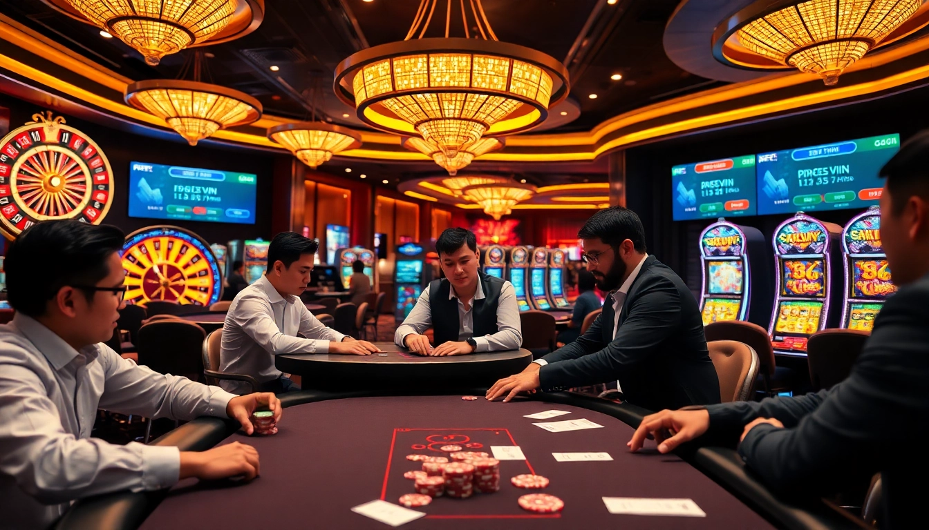 Professional gamblers enjoying the excitement of 88vn in a luxurious casino setting.