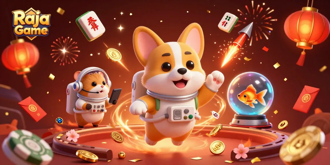 Experience exhilarating gameplay with Raja Game in a vibrant space casino filled with golden coins and festive elements.