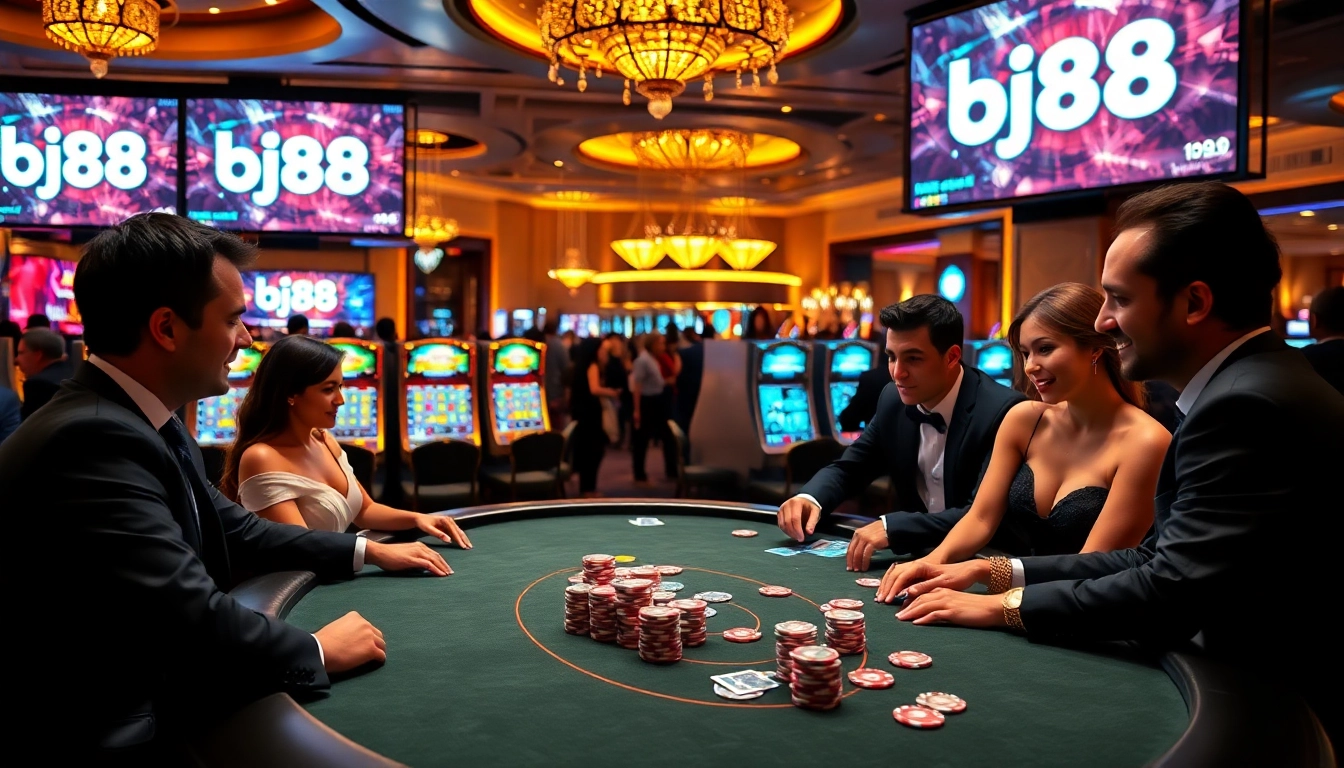 Experience the excitement of bj88 casino with vibrant tables and engaging players at the slots.