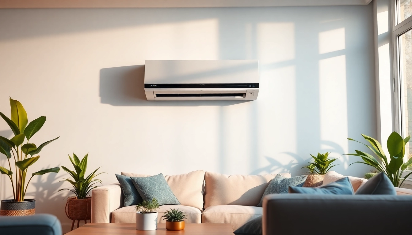 Efficiently showcase a Daikin mini split ac system elegantly installed in a modern living room.